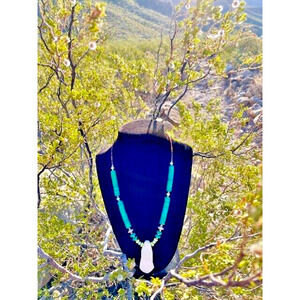 Native American Handmade Necklace Turquoise, and Mixed Bead Work By Marian Curly